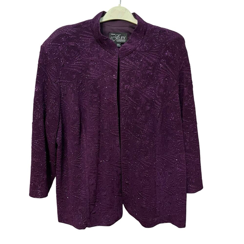 Alex Evenings Shimmer Glitter Eveningwear Jacket 24W Eggplant Purple Textured